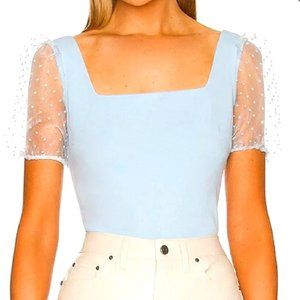 BCBG Generation baby blue mesh puff sleeve top Size Small